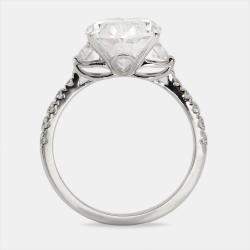 5.25 cts Oval and Round Lab Grown Diamond 18k White Gold Ring Size 53
