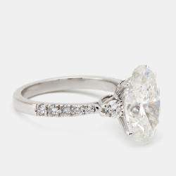 5.25 cts Oval and Round Lab Grown Diamond 18k White Gold Ring Size 53