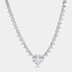 23.25 cts Heart Brilliant Lab Grown Diamond 18k White Gold Necklace (Center 5 cts)