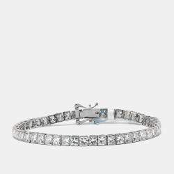 Pre Owned 14.28 cts Princess Cut Lab Grown Diamonds 18k White Gold Tennis Bracelet