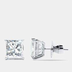 6.00 cts Princess Cut Lab Grown Diamond 18k White Gold Earrings