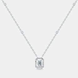 1.30 cts Emerald Round Brilliant Cut 14k White Gold Necklace