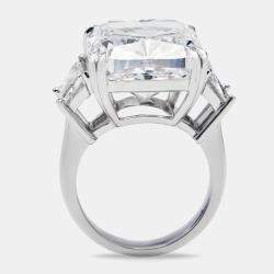 22.00 cts Cushion Cut and Trapazoid Lab Grown Diamond 18k White Gold Ring Size 51