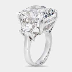 22.00 cts Cushion Cut and Trapazoid Lab Grown Diamond 18k White Gold Ring Size 51