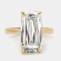 Pre Owned 7.20 cts Elongated Cushion 18k Yellow Gold Lab Grown Diamonds Ring Size 51