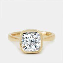 Pre Owned 3.00 cts Cushion Brilliant 18k Yellow Gold Lab Grown Diamonds Ring Size 51