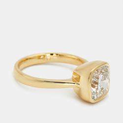 Pre Owned 3.00 cts Cushion Brilliant 18k Yellow Gold Lab Grown Diamonds Ring Size 51