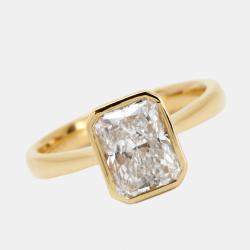 Pre Owned 2.00 cts Radiant Brilliant 18k Yellow Gold Lab Grown Diamonds Ring Size 51