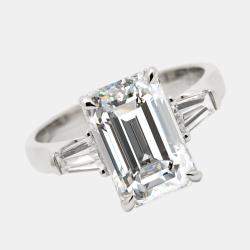 Pre Owned 4.60 cts Emerald Cut and Tapper Lab Grown Diamond 18k White Gold Ring Size 51