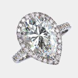 Pre Owned 4.50 cts Pear Round 18k White Gold Lab Grown Diamonds Ring Size 51