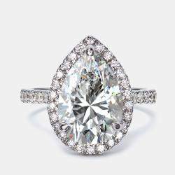 Pre Owned 4.50 cts Pear Round 18k White Gold Lab Grown Diamonds Ring Size 51