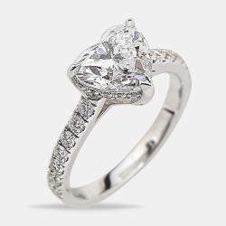 Pre Owned 2.50 cts Heart Brilliant Round 18k White Gold Lab Grown Diamonds Ring Size 51