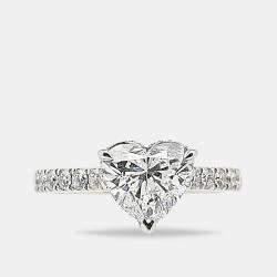 Pre Owned 2.50 cts Heart Brilliant Round 18k White Gold Lab Grown Diamonds Ring Size 51