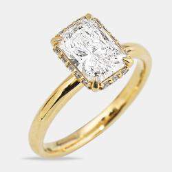 Pre Owned 2.00 cts Radiant Cut Round Brilliant 18k Yellow Gold Lab Grown Diamonds Ring Size 51