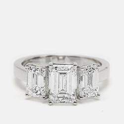 Pre Owned 4.00 cts Emerald Cut 18k White Gold Lab Grown Diamonds Ring Size 51