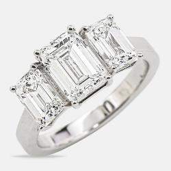 Pre Owned 4.00 cts Emerald Cut 18k White Gold Lab Grown Diamonds Ring Size 51