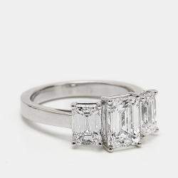 Pre Owned 4.00 cts Emerald Cut 18k White Gold Lab Grown Diamonds Ring Size 51
