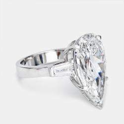 Pre Owned 11.00 cts Pear Cut and Trapezoid Lab Grown Diamond 18k White Gold Ring Size 53