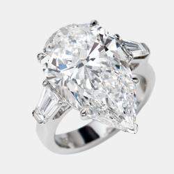 Pre Owned 11.00 cts Pear Cut and Trapezoid Lab Grown Diamond 18k White Gold Ring Size 53