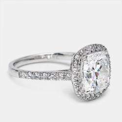 3.50 cts Cushion Cut and Round Lab Grown Diamond 18k White Gold Ring Size 53