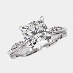 3.20 cts Cushion Cut and Round Lab Grown Diamond 18k White Gold Ring Size 53