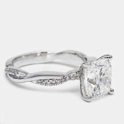 3.20 cts Cushion Cut and Round Lab Grown Diamond 18k White Gold Ring Size 53