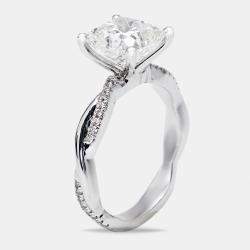 3.20 cts Cushion Cut and Round Lab Grown Diamond 18k White Gold Ring Size 53