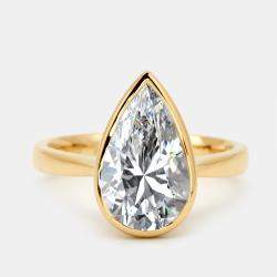 Pre Owned 2.80 cts Pear Brilliant 18k Yellow Gold Lab Grown Diamonds Ring Size 53