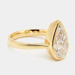 Pre Owned 2.80 cts Pear Brilliant 18k Yellow Gold Lab Grown Diamonds Ring Size 53