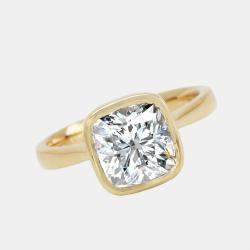 Pre Owned 3.00 cts Cushion Brilliant 18k Yellow Gold Lab Grown Diamonds Ring Size 53