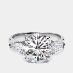 Pre Owned 3.50 cts Round Brilliant and Baguette Cut Lab Grown Diamonds 18k White Gold Ring Size 53