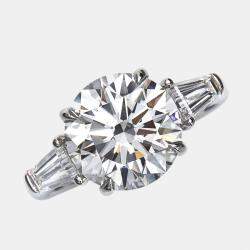 Pre Owned 3.50 cts Round Brilliant and Baguette Cut Lab Grown Diamonds 18k White Gold Ring Size 53