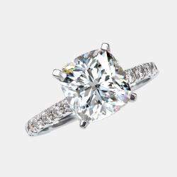 Pre Owned 3.50 cts Cushion Round Cut 18k White Gold Lab Grown Diamonds Ring Size 53