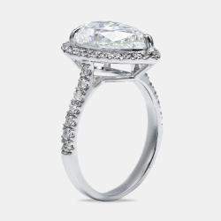 Pre Owned 4.50 cts Pear Round 18k White Gold Lab Grown Diamonds Ring Size 53
