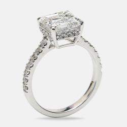 Pre Owned 3.80 cts Asscher Cut Round Brilliant 18k White Gold Lab Grown Diamonds Ring Size 53