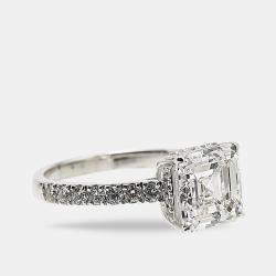 Pre Owned 3.80 cts Asscher Cut Round Brilliant 18k White Gold Lab Grown Diamonds Ring Size 53