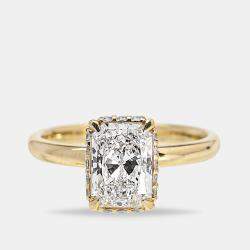 Pre Owned 2.00 cts Radiant Cut Round Brilliant 18k Yellow Gold Lab Grown Diamonds Ring Size 53