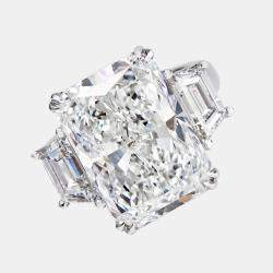 Pre Owned 14.00 cts Radiant Cut and Trapezoid Lab Grown Diamond 18k White Gold Ring Size 54