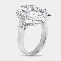 11.00 cts Pear Cut and Trapezoid Lab Grown Diamond 18k White Gold Ring Size 54