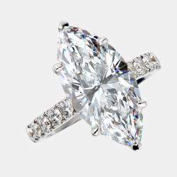 Pre Owned 5.60 cts Marquise and Round Lab Grown Diamond 18k White Gold Ring Size 54
