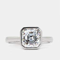 Pre Owned 3.00 cts Asscher Cut Lab Grown Diamond 18k White Gold Ring Size 54