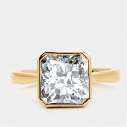 Pre Owned 3.00 cts Square Radiant Brilliant Cut Lab Grown Diamond 18k Yellow Gold Ring Size 54