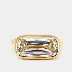 Pre Owned 5.30 cts Elongated Cushion 18k Yellow Gold Lab Grown Diamonds Ring Size 54