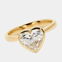 Pre Owned 2.00 cts Heart Brilliant 18k Yellow Gold Lab Grown Diamonds Ring Size 54