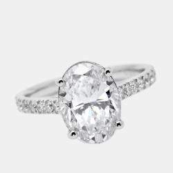 Pre Owned 3.30 cts Oval and Round Lab Grown Diamond 18k White Gold Ring Size 54