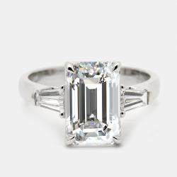 4.60 cts Emerald Cut and Tapper Lab Grown Diamond 18k White Gold Ring Size 54