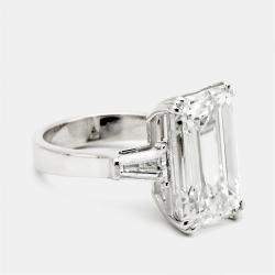 Pre Owned 10.50 cts Emerald Cut and Tapper Lab Grown Diamond 18k White Gold Ring Size 54