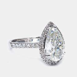 Pre Owned 4.50 cts Pear Round 18k White Gold Lab Grown Diamonds Ring Size 54