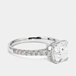 Pre Owned 1.85 cts Cushion Cut and Round Lab Grown Diamond 18k White Gold Rings Size 52