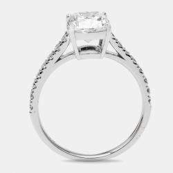 Pre Owned 1.85 cts Cushion Cut and Round Lab Grown Diamond 18k White Gold Rings Size 52